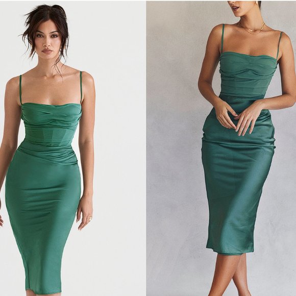 HOUSE OF CB 'Teia' Forest Draped Corset Midi Dress NWOT - Picture 5 of 10